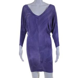 Angela Mele Womens Ombre Tie Dye Long Sleeved V Neck Casual Dress Purple Size 42
